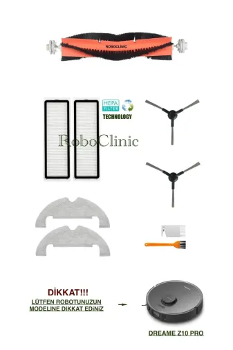 Roboclinic z10pro Dreame Z10 Pro Uyumlu Yedek Fırça, Hepa Filtre, Mop Seti-9 Parça