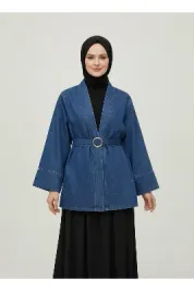 Rosita Geniş Manşetli Kot Ceket-AS1772 Kot Rengi