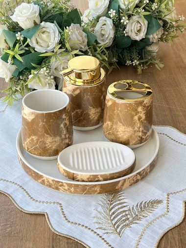 ROSSEV ban6498405 Mermer Desen Gold Banyo Seti 5 Parça