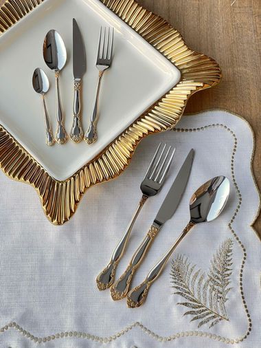 ROSSEV kaş52460421 Elegant 24K Dekorlu 42 Parça 6 Kişilik Çatal Bıçak Kaşık Takımı Çkb