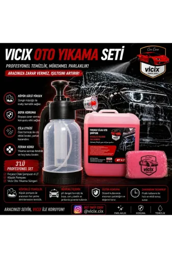 ROX KİMYA SET5647 Fırçasız Cilalı Oto Şampuan 4Lt 1 Adet 2Lt Basınçlı Köpük Pompası 1 Adet