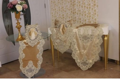 royal MEYRA 5 parça kadife salon takımı Krem