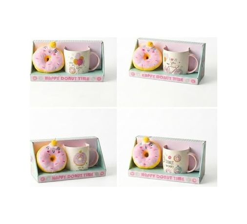 Royal Standart 57855210131125480184975 Donut Peluş Anahtarlıklı Porselen Kupa - Sürpriz 4 Farklı Modelden Biri - Hediyelik Sevimli Kupa Bardak Ve Yumuşak Anahtarlık Seti Asorti/karışık 1 Adet Açık Ahşap