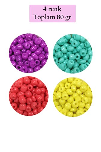 Royaleks RT-RYL-BN24093-4SET5 Dökme Cam Kum Boncuk Büyük Boy (6/0) 4 Mm - 4 Renk - Toplam 80 Gram - Bnc411