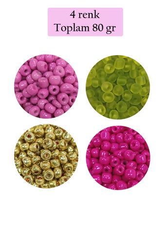 Royaleks RT-RYL-BN24093-4SET6 Dökme Cam Kum Boncuk Büyük Boy (6/0) 4 Mm - 4 Renk - Toplam 80 Gram - Bnc412