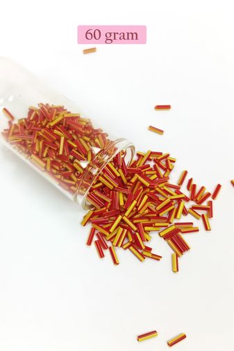 Royaleks RT-RYL-BN24094-11-60 Uzun Boru Kesme Boncuk Çap 2Mm Uzunluk 10 Mm - 60 Gram - Sarı Kırmızı - Bnc274