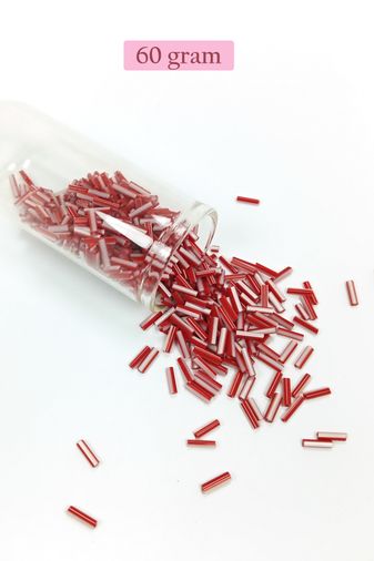 Royaleks RT-RYL-BN24094-15-60 Uzun Boru Kesme Boncuk Çap 2Mm Uzunluk 10 Mm - 60 Gram - Kırmızı Beyaz - Bnc278