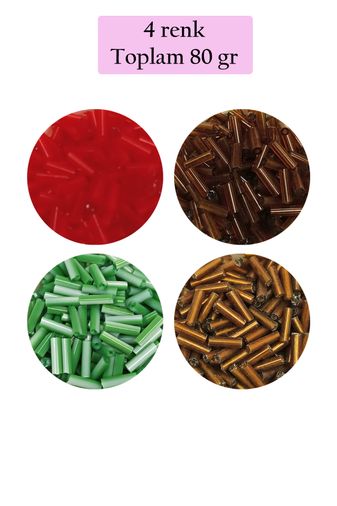 Royaleks RT-RYL-BN24094-4SET6 Uzun Boru Kesme Boncuk Çap 2Mm Uzunluk 10 Mm - 4 Renk - Toplam 80 Gram - Bnc431
