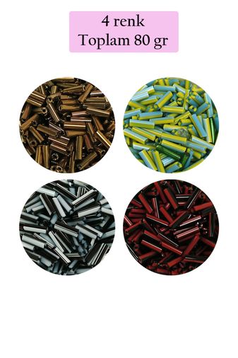 Royaleks RT-RYL-BN24094-4SET7 Uzun Boru Kesme Boncuk Çap 2Mm Uzunluk 10 Mm - 4 Renk - Toplam 80 Gram - Bnc432