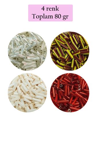Royaleks RT-RYL-BN24094-4SET9 Uzun Boru Kesme Boncuk Çap 2Mm Uzunluk 10 Mm - 4 Renk - Toplam 80 Gram - Bnc434