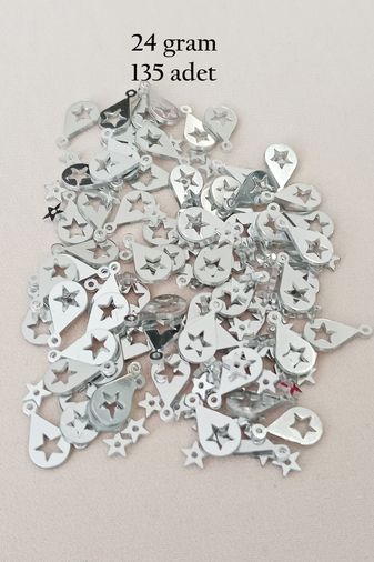 Royaleks RT-RYL-BN24100-22-24 Oya Abiye Bileklik Kolye Pleksi Metalik Plastik Pul Gümüş Renk 24 Gram 195 Adet - Bnc581