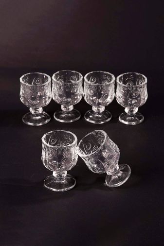 Royaleks RT-RYL-HMCM1011 Ayaklı Kahve Yanı Bardağı Kristal Kesim Shot Bardak 7Cm X 4 Cm 6 Lı Set