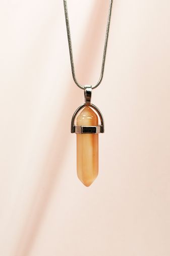 Royaleks RT-RYL-HMR17166 Güneş Taşı Doğal Taşı Zincirli El Yapımı Tasarımlı Kolye Uç: 3,5 Cm Zincir: 20 Cm Kutulu