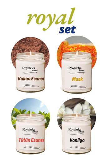 Royaleks RT-RYL-HMR24465 4 Adet Doğal Özel Seri Kokulu Dekoratif Kavanoz Mum 4X210 Cc - Royal Set - Ryl