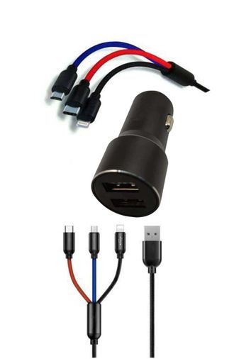Royaleks RT-RYL-TLFMUH1008 Çoklu Hızlı Şarj Kablosu Ve Seyahat Araç Şarj Soketi Type-C Mikro İphone Uyumlu 1.2 Metre 3A