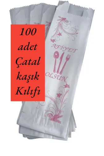 Royaleks TYB43L6ZX53TCFHE55 100 Adet Kraft Çatal Kaşık Kılıfı - Beyaz Çatal Kaşık Kılıf A Kalite