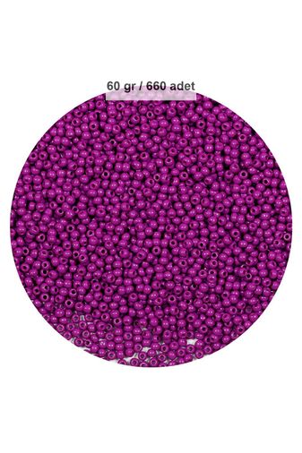 RT-RYL-B-0003-60 Fuşya Renk 4 Mm Yaklaşık 660 Adet / 60 Gram Cam Boncuk Oya Yazma Bileklik Ve Kolye