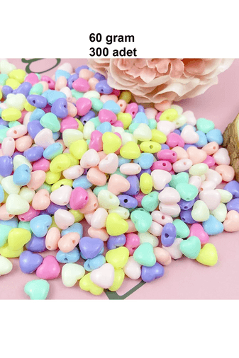RT-RYL-B-0025-60 60 Gr (300 Adet) Şeker Rengi Akrilik Kalp Boncuklar Renkli Karışık Plastik Pastel Boncuklar Ara Boncuk Kalp Şekilli Kolye Bilezik Için
