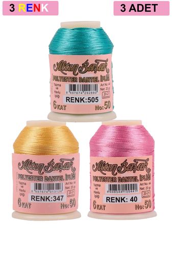 RT-RYL-HMR17346 3 Adet Altınbaşak Oya Ve Dantel İpi 20 Gr - Royaleks - No: 347 - 040 - 505