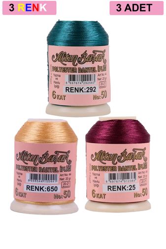 RT-RYL-HMR17355 3 Adet Altınbaşak Oya Ve Dantel İpi 20 Gr - Royaleks - No: 650 - 025 - 292