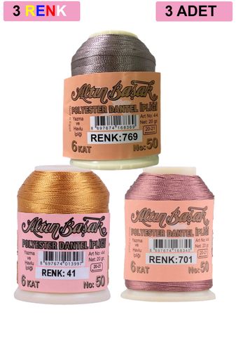 RT-RYL-HMR17358 3 Adet Altınbaşak Oya Ve Dantel İpi 20 Gr - Royaleks - No: 041 - 701 - 769