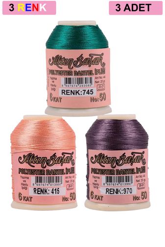 RT-RYL-HMR17381 3 Adet Altınbaşak Oya Ve Dantel İpi 20 Gr - Royaleks - No: 415 - 970 - 745