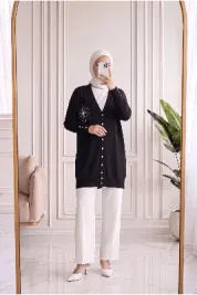 Sabifeza Güneş Taşlı Soğuk İp Hırka-SY3362 Siyah