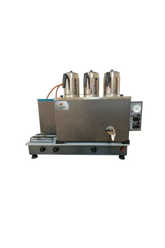 Safir 06072024s3gazgri 3 Demlikli Gri Boyalı Çay Ocağı Gri Çay Kazanı Elektrik + Doğalgazlı Gri Çay Semaveri Çay Makinesi