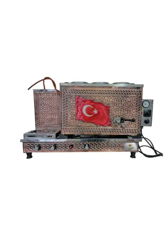 Safir 29062024b3lpgbayrak 3 Demlikli Bakır Çay Ocağı Bayrak Model 3 Gözlü Bakır Çay Kazanı Elektrik+ Tüplü Çay Semaveri Ets'li