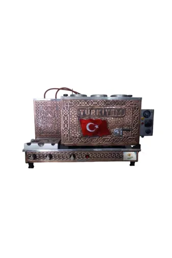 Safir 29062024B3PLEYTTBAYRAK 3 Demlikli Bakır Çay Ocağı Türkiyem Yazılı Bayrak Model Çay Kazanı Sadece Elektrikli Çay Semaveri
