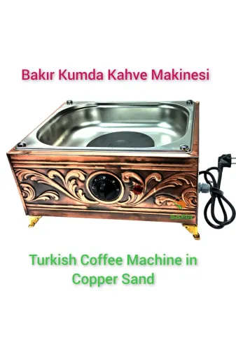 SAFİR ÇAY KAZANLARI 17022025kare35x28kare 35X28 Ebatlı Bakır Kumda Kahve 3-4 Cezvelik Bakır Kumda Kahve Makinesi Safir Kumda Kahve