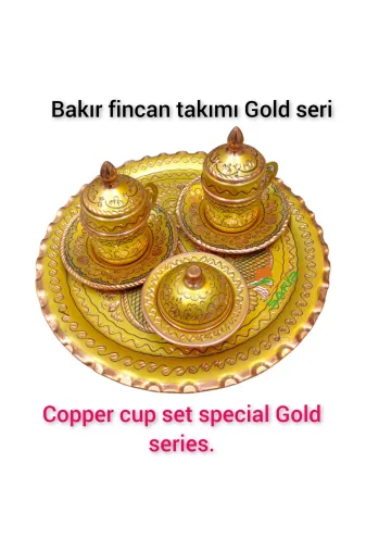SAFİR ÇAY KAZANLARI 240120254SARIKAHVETAKIMI Gold Bakır Kahve Fincan Takımı Bakır Kahvelik 2 Kişilik Bakır Kahve Fincan Takımı Gold Hicivli Model
