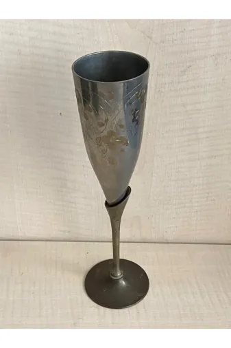SANAT TACİRİ EK676D33F 24 Cm Antika Kalem İşlemeli Bardak El İşi Gümüş Kaplama Pirinç Kadeh No 53