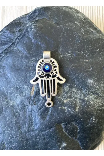 SANAT TACİRİ EK6784YGUREF4 3Cm Gümüş Renk Nazar Boncuklu Fatma Ana Kolye Ucu Metal Kolye Ucu