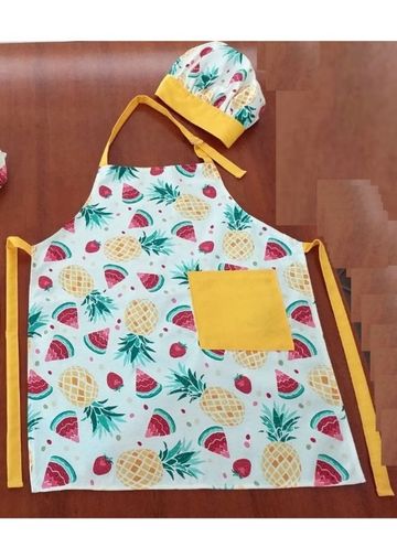 Şapkalı Mutfak Önlüğü Aşçı Önlüğü Seti v17 Sarı Ananas Yetişkinler İçin