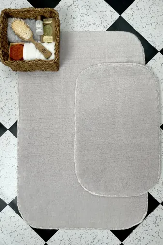 Sarar bp3 Plus Rölyef Açık Gri Banyo Paspas Takımı 2'li Kaymaz Tabanlı ( 60X100 / 40X60 )