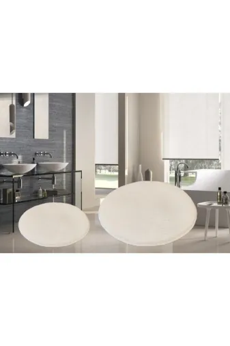 Sarar ELEGANS88 2 Li Yuvarlak Post Peluş Banyo Paspası Takımı Büyük Boy Jel Taban Klozet Takım Beyaz 100X100 80X80