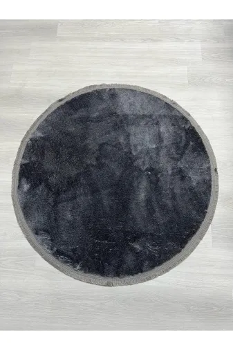 SARAR HALI bgm6571 Yuvarlak Antrasit Klasik Saçaklı Kaymaztaban Peluş Post Yolluk Yıkanabilir Halı
