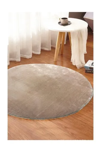 Sarar Peluş Vizon Yuvarlak Yuvarlak Düz Renk Vizon Peluş Pofuduk Kaydırmaz Jel Taban