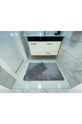 Sarar SARARPAS1123 Peluş Banyo Paspası Takımı 2'li Küçük Boy Jel Kaymaz Taban Post - - Gri