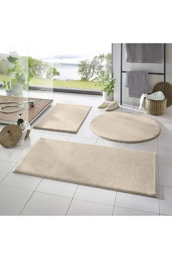 Sarar SARARPAS2121XL 3'lü Banyo Paspası Halısı Peluş Halı Klozet Takımı Bej 50X90-50X60--50X50(Yuvarlak)