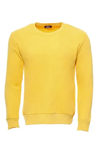 Sarı Desensiz Bisiklet Yaka Sweatshirt - Wessi