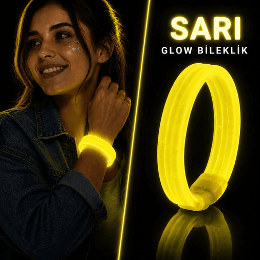 Sarı Kalın Glow Bileklik – Kırılarak Yanan Parti Ve Festival Bilekliği
