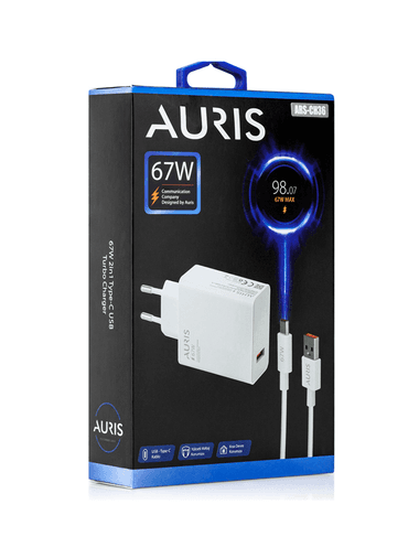 şarjaleti Auris 67W Usb Adaptörlü Saliseli Turbo Hızlı Şarj Type-C Usb Şarj Seti Ch36