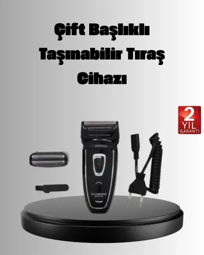 Şarjlı Kablosuz Tıraş Makinesi Çift Başlık Kuru Tıraş Ergonok Taşınabilir