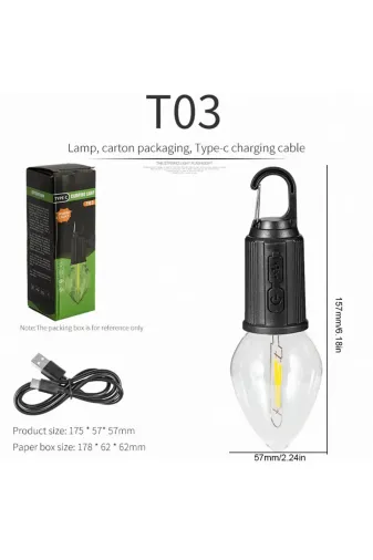SELFBUYSELL P63270S8720 Rustik Taşınabilir Şarjlı Tasarruflu Ampul 10W Led Lamba Type-C Şarj Askılı Asma Aydınlatma T03