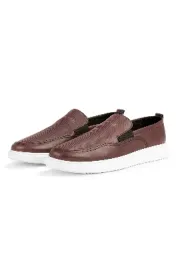 Seon Hakiki Deri Erkek Günlük Ayakkabı, Loafer Ayakkabı, Yazlık Ayakkabı, Hafif Ayakkabı Kahve
