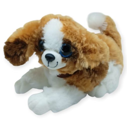 Sesli Peluş Yatan Köpek 25 cm - Kahve Beyaz