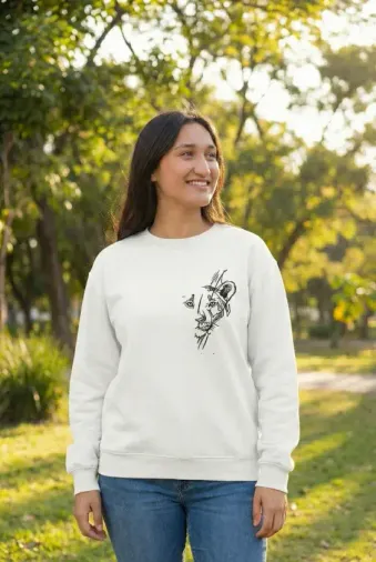 Sevgililer Günü Özel Bisiklet Yaka Baskılı Oversize Sweatshirt - Beyaz - M - Beyaz