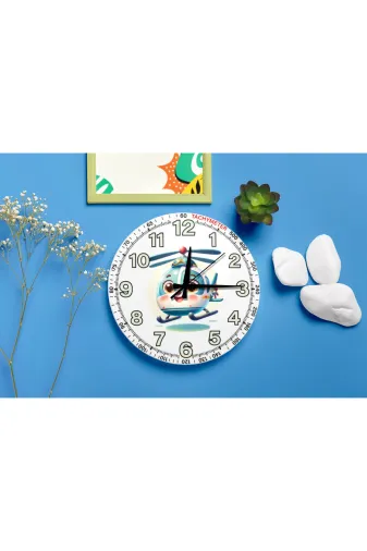 Sevimli Helikopter Karakterli Sessiz Mekanizma Duvar Saati – Çocuk Odası Dekoratif